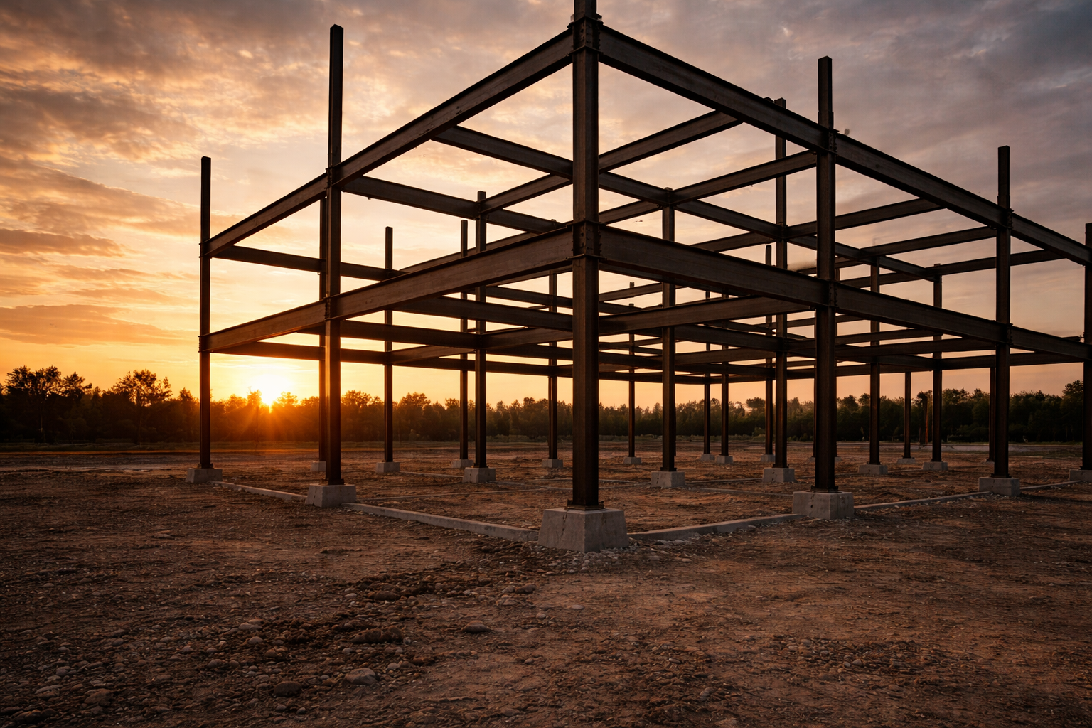 Struttura in acciaio completata alla luce del tardo pomeriggio